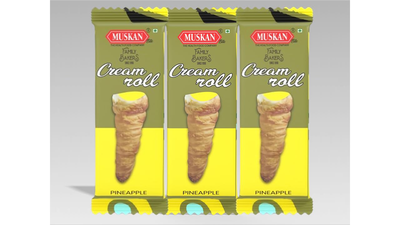 Muskan Premium Creamy and Tasty Freshly Baked Pineapple Flavoured Cream Roll | Creamy and Crunchy Snack (pack of 25) (B0DBG2SFT6) Amazon Price History, Amazon Price Tracker