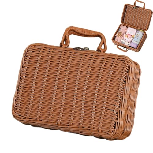 Cesta de almacenamiento de ratán - Cestas de almacenamiento de mimbre con tapa - Caja de mimbre tejida apilable | Cajas de regalo multiusos para bodas, cumpleaños, vacaciones y ocasiones especiales