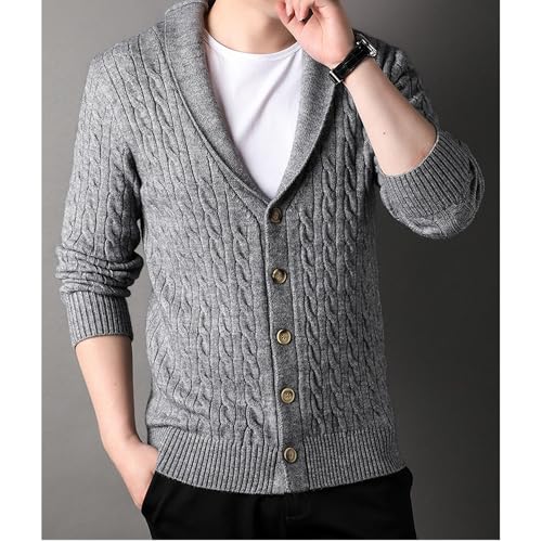 Men's Cardigan Sweaters Casual Shawl Collar Button Down Knitted Sweater Slim Fit Long Sleeve Cable Knit Cardigans3