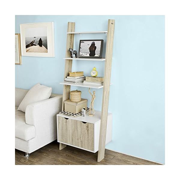 SoBuy® 3 Shelves 1 Cabinet Wall Shelf Ladder Shelf Bookcase Storage Display Shelving Unit, FRG110-WN - Image 3