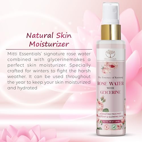 Image of 100% Pure Kannauj Rose Water with Glycerine Hydrating Face Mist - Radiant & Glowing Skin - Made with 40KG of Steam-Distilled Kannauj Roses - 100 ML