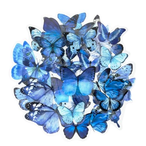 Obujopal 40Pcs Blue Butterfly Stickers for Scrapbook Junk Journal Water