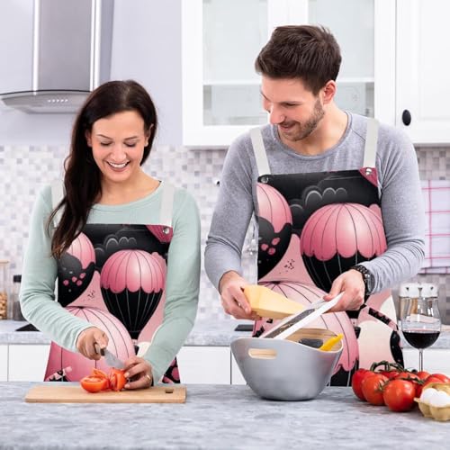 Tablier de cuisine imperméable rose réglable avec 2 poches lot de 2 pièces
