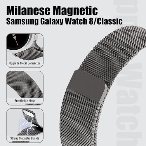 Image of VEMIGON Milanese Loop Metal Band Compatible with Samsung Galaxy Watch 8 40mm 44mm / Watch 8 Classic 46mm, Mesh Magnetic Stainless Steel Replacement Strap (Watch Not Included)
