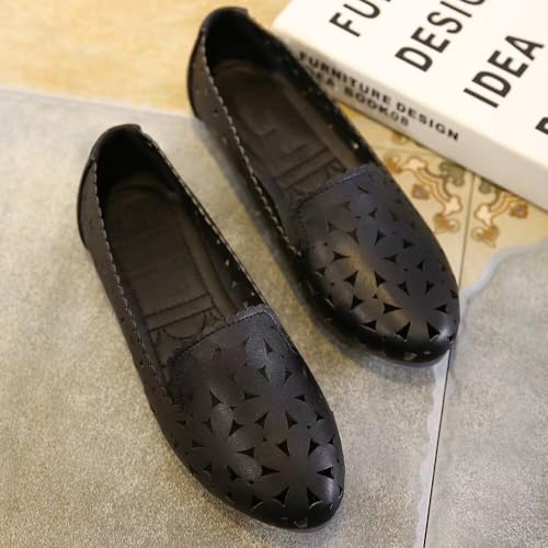 SAILING LU Women's Floral Ballet Flats for Women Black Beige Slip On Flowers Hollow Out Round Toe Dress Shoes4