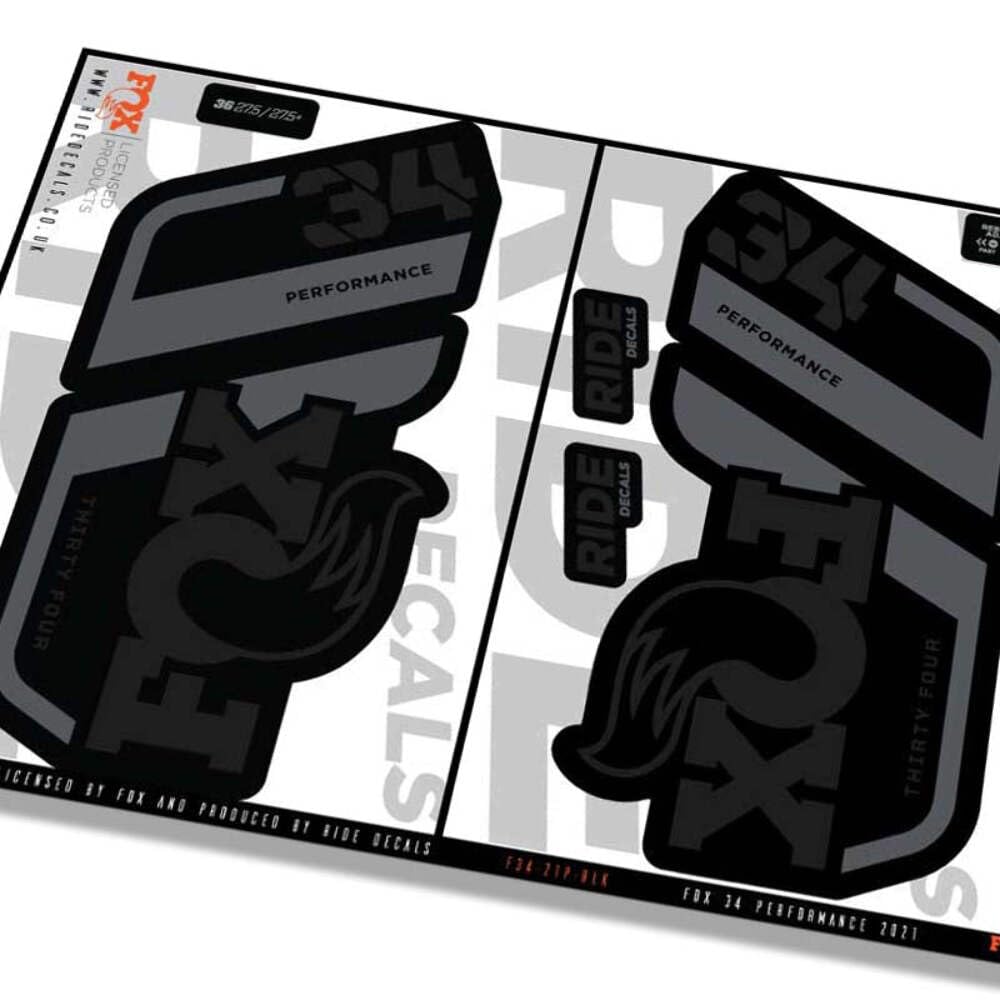 Fox 34 Performance 2021 Fork Decals - Black - Licensed by Fox Matte