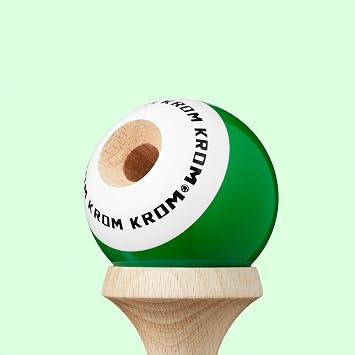 KROM - Kendama Pro Pop LOL Dark Green - Japanese Bilboquet - Wooden Toy for Adults and Children - Pack: Spare String + Free Stickers