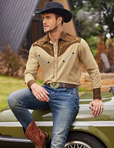 Coofandy Men's Western Cowboy Embroidered Shirt Cotton Casual Button Down Shirt #TOP1
