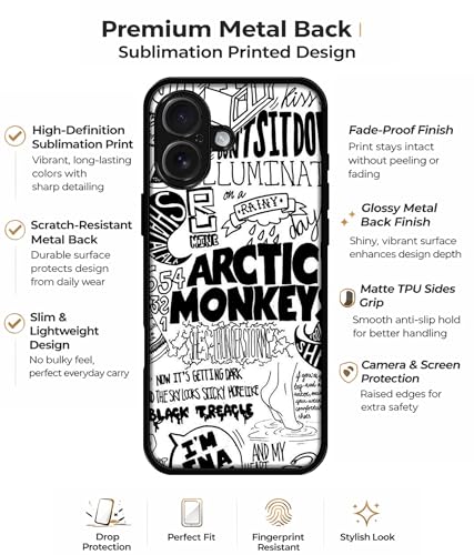 Image of Arctic Monkeys Pattern Design Premium 2D Printed Metal Back Case Cover for Apple iPhone 16
