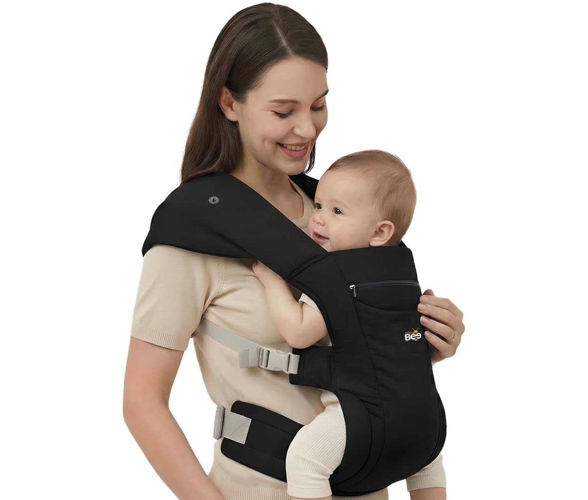 Golden Bee Cozy Nest Newborn Baby Carrier, Ergonomic, Baby Wrap Carrier, Padded Head & Neck Support, Soft Cosy Fabric, Suitable from New-Born to Toddler 3-24 Months (3 to 12 kg) (Black)-image-26