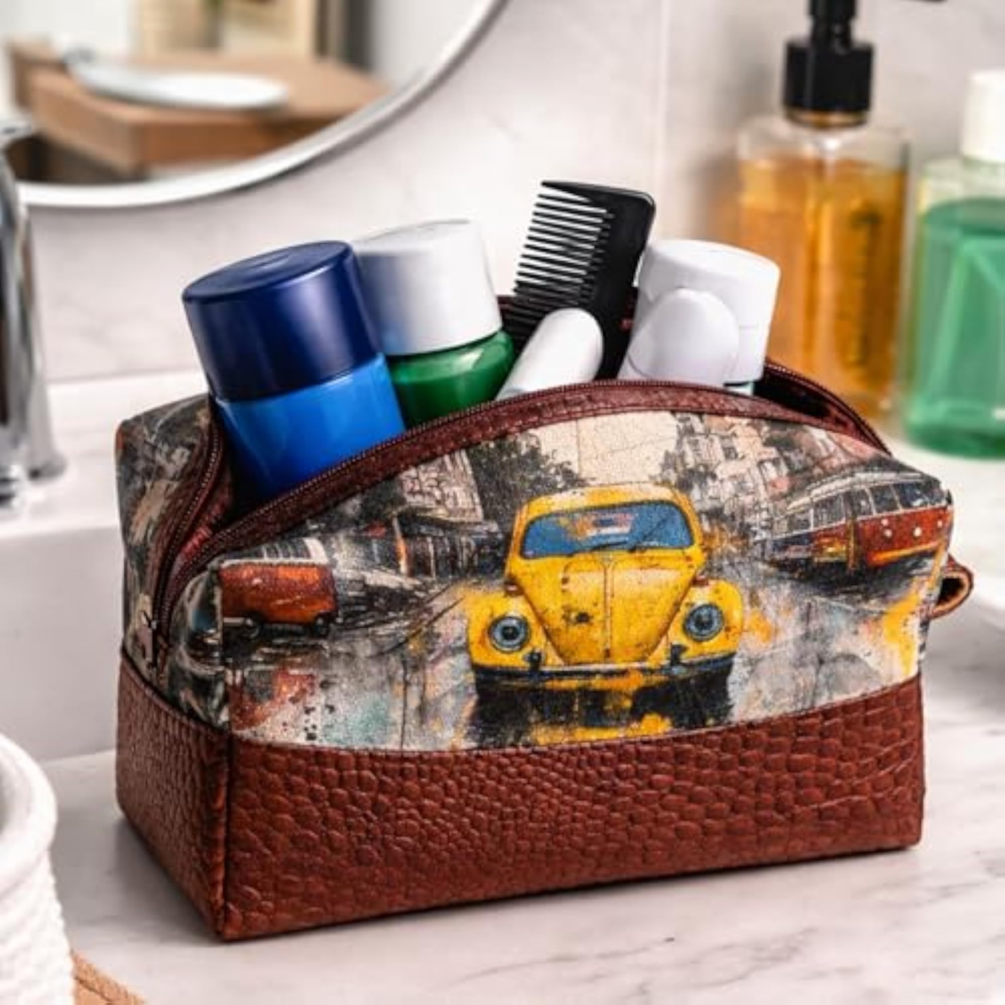 Urban Drift Travel Pouch, Canvas & Leather Toiletry Kit