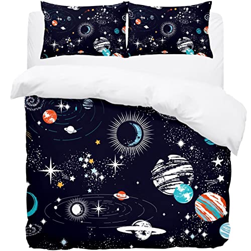 Housse de couette galaxie et 2 taies d'oreiller pour lit double