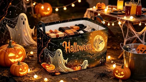 Image of Sanjiaofeng Rectangular Halloween Ghost Storage Basket,Trick or Treat Halloween Basket for Kids,Halloweens‌ Party Candy Gift Baskets(Mysterious Ghost)