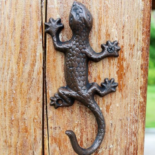 Swtgaah Gancho de gecko de hierro fundido clásico decorativo gecko gancho de pared jardín al aire libre objetos pequeños almacenamiento pintoresco almacenamiento gecko gancho de pared