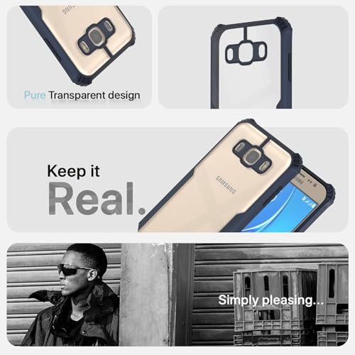 Image of Pikkme Samsung Galaxy J7 2016 Back Cover | Crystal Clear Transparent Back | Ultra Hyrbid | Full Camera Protection | Raised Edge | Bumper Back Case (Blue)