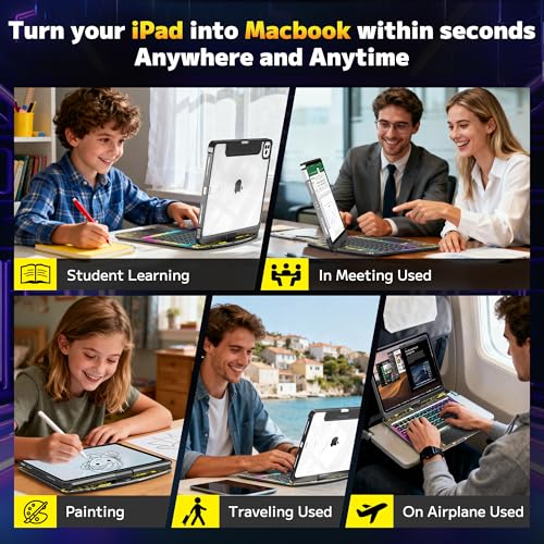 Image of Clear Keyboard Case for iPad 10.2 inch 9th /8th /7th (2021 /2020 /2019) 360 Swivel Multi-Touch Trackpad,with Wireless Bluetooth 3-Brightness &7-Color Backlit, Pencil Holder Black
