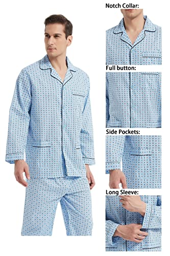 Image of GLOBAL Mens Pajamas Set, 100% Cotton Woven Drawstring Sleepwear Set with Top and Pants /Bottoms
