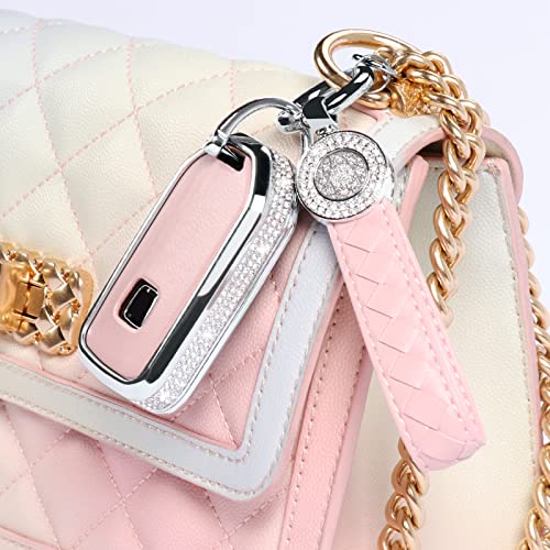 Ruabiban For Honda Key Fob Cover With Keychain, Pink Leather Crystal Key Case Protection Shell Compatible With Honda Accord Civic Remote Start #TOP4