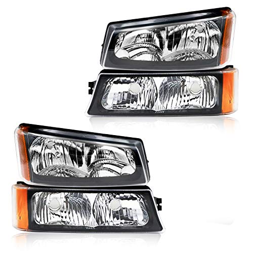 hikotor Headlight Assembly kit Compatible with 2003-2006 Black Smoked Chevy Avalanche & Silverado 1500 2500 3500, Driver & Passenger Side