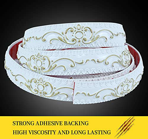 Yuzzy Self-Adhesive Flexible Molding Trim Wall Trim, 16.4 Feet X 1.4 Inch Peel And Stick Crown Molding Ceiling Molding Mirror Frame Trim(White+Golden) #TOP1