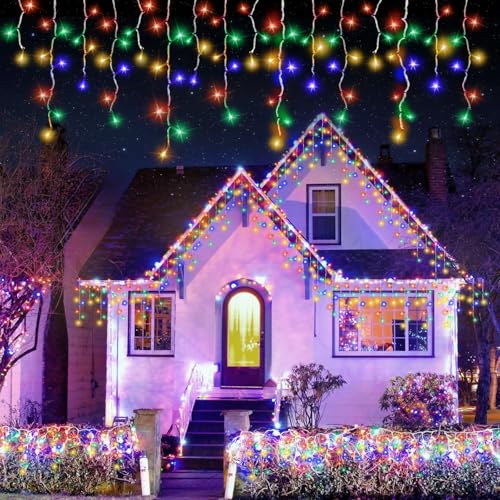 PEMOTech Eisregen Lichterkette Außen,10m 423 LED Mehrfarbig...