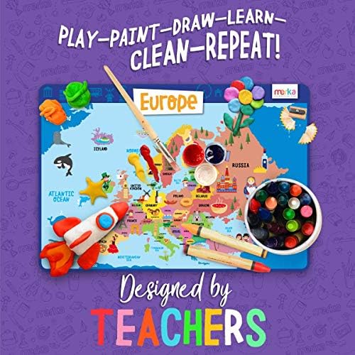 merka Kids Placemats Educational Placemat Non Slip Reusable Plastic Europe Map EU Countries