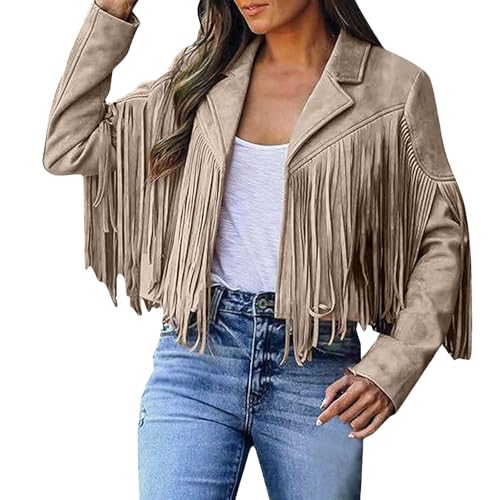 Chaqueta con flecos para mujer, chaquetas de piel sintética con flecos para mujer, moda de otoño 2025, abrigos cortos moto borlas