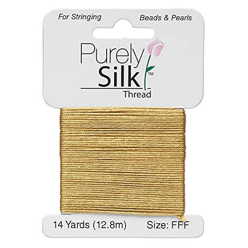Purely Silk Simply Silk Beading Thread Cord Size FFF Gold 0.016 Inch 0.42mm 14 Yards Card for Stringing Weaving Knotting Kumihimo