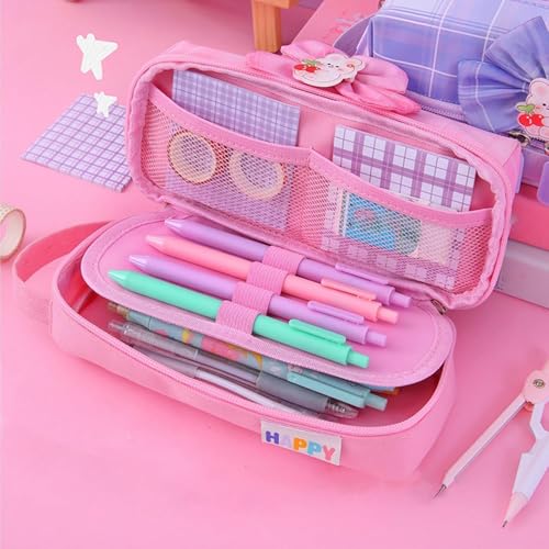 Image of Invite Enterprise Two Layer Pencil Pouch with Flower Shape Cute Patch for School Girls and Boys, Cute Aesthetic Stationery Items Kit Case, Large Capacity Stationary Pencil Box for Kids Gifts