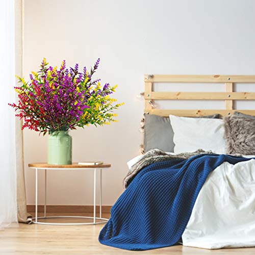 20 Bundles Artificial Lavender Outdoor Uv Resistant Flowers Plastic Fake Flowers Plants, Artificial Flowers Faux Plants For Outdoor Window Box Hanging Planter Home Porch Spring Decor(Color Mix) #TOP6