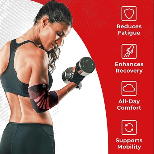 Nordic Lifting Elbow Compression Sleeves (1 Pair) for Men & Women - Support for Pain Relief, Tendonitis, Golfer’s & Tennis Elbow - Weightlifting Brace for Workout, Arm & Joint Recovery (Power Pink, Small)