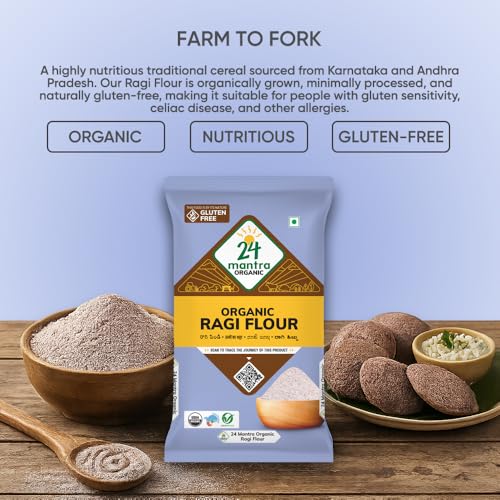 Image of 24 Mantra Organic Ragi Flour /Finger Millet /Nachni Flour - 500gms | Pack of 1 | Chemical Free & Pesticides Free | Naturally Gluten-free