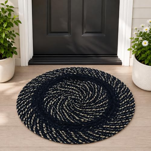 Image of BENAVJI Round Shape Feather Door Mat - Cotton Reversible for Kitchen and Home - 15 Inch Small Pack of 1