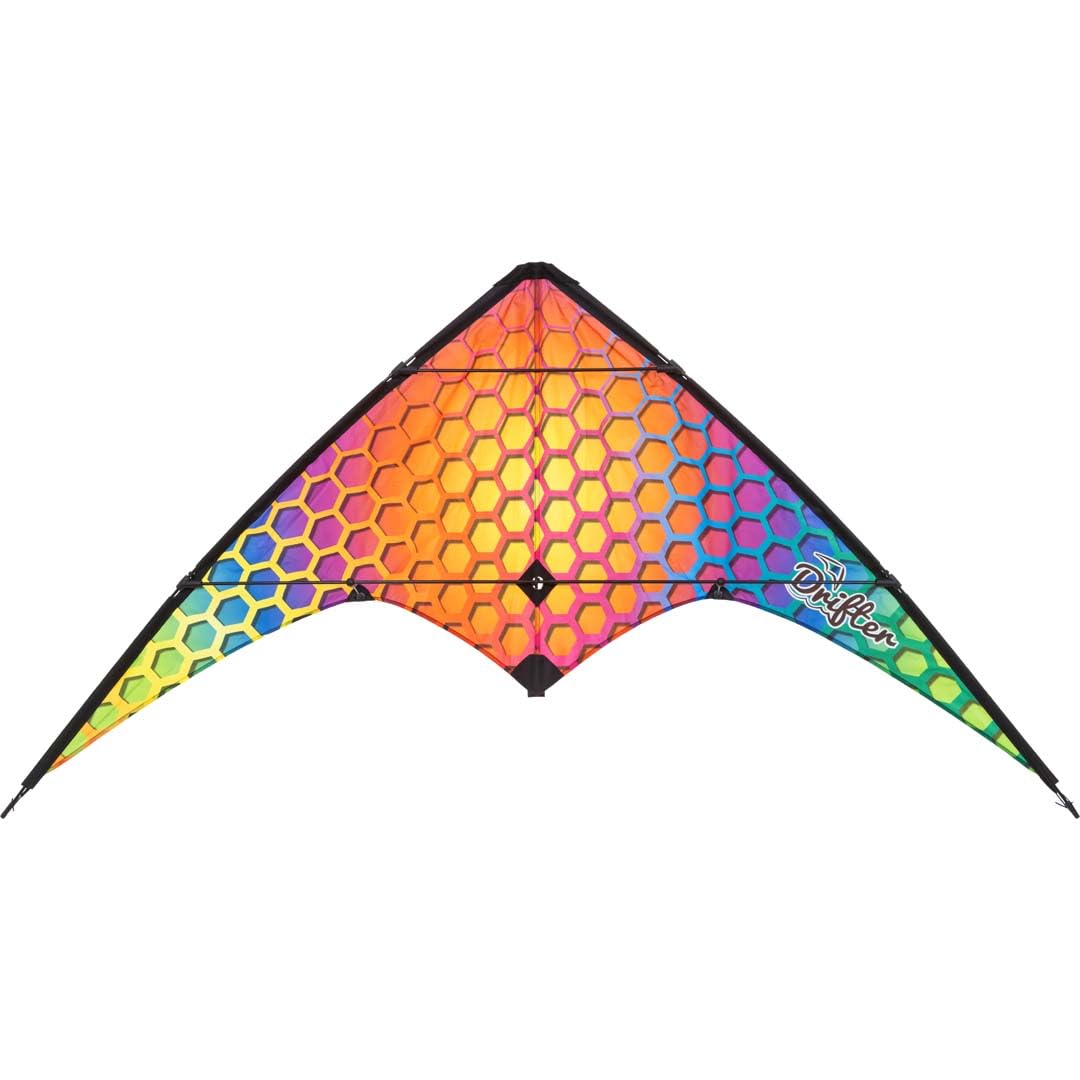 HQ Design Ecoline - Drifter Lenkdrachen Zweileiner Flugdrachen für Erwachsene und Kinder ab 14 Jahren, 80x160cm, inkl. 40kp Polyesterschnüre 2x30m auf Spulen, 2-5 Beaufort