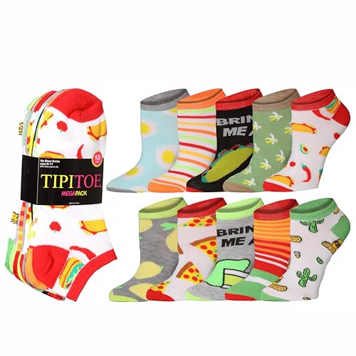 Image of Tipi Toe Women's 10 Pairs Lightweight Colorful Socks - Fun Low Cut Patterns for All-Day Comfort and Easy Everyday Style