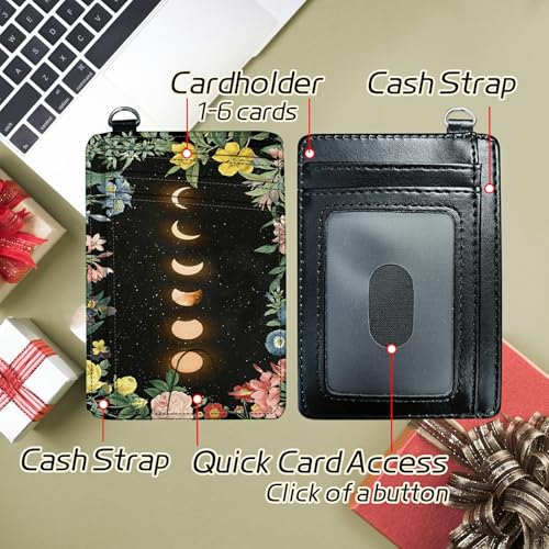 Image of Small Travel Wallets, Moon Flower Slim Minimalist Front Pocket Wallet with Wristlet, RFID Blocking PU Leather Credit Card Holder with ID Window Change Purse for Men Women