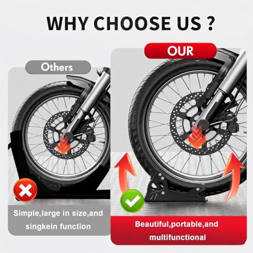 Image of Motorcycle Wheel Chock for Transportation,Portable Adjustable 1800 lbs Capacity Special Front Tire Stand for 8 inch-21 inch Wheel Universal for Most Crusier Sports Dirt Bikes Trailer Truck