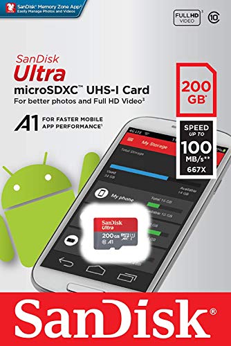 Image of [Older Version] SanDisk 200GB Ultra microSDXC UHS-I Memory Card with Adapter - 100MB /s, C10, U1, Full HD, A1, Micro SD Card - SDSQUAR-200G-GN6MA
