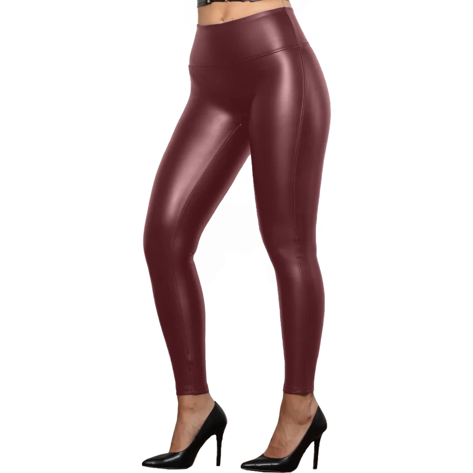 Women's Faux Leather Leggings Fleece Lined Winter Leggings with Elastic Waist Shiny Wet Look PU Trousers for a Warm & Stylish Fit