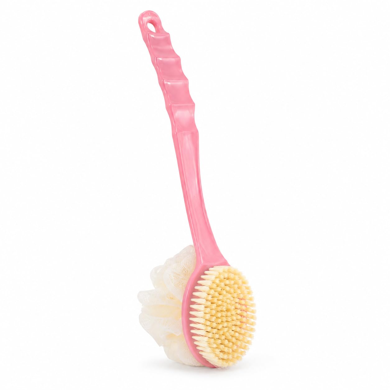 Satmarhz Pink Long Handle Dual Side brushing body brush Silicone Bristle dry brush with Bath Puff Ergonomic Grip Hanging Hole Hygienic Quick Dry Design back scrubber for Home Bathroom Pool Use Gentle body brush for bathing Suitable for Men Women Daily Care-image-32