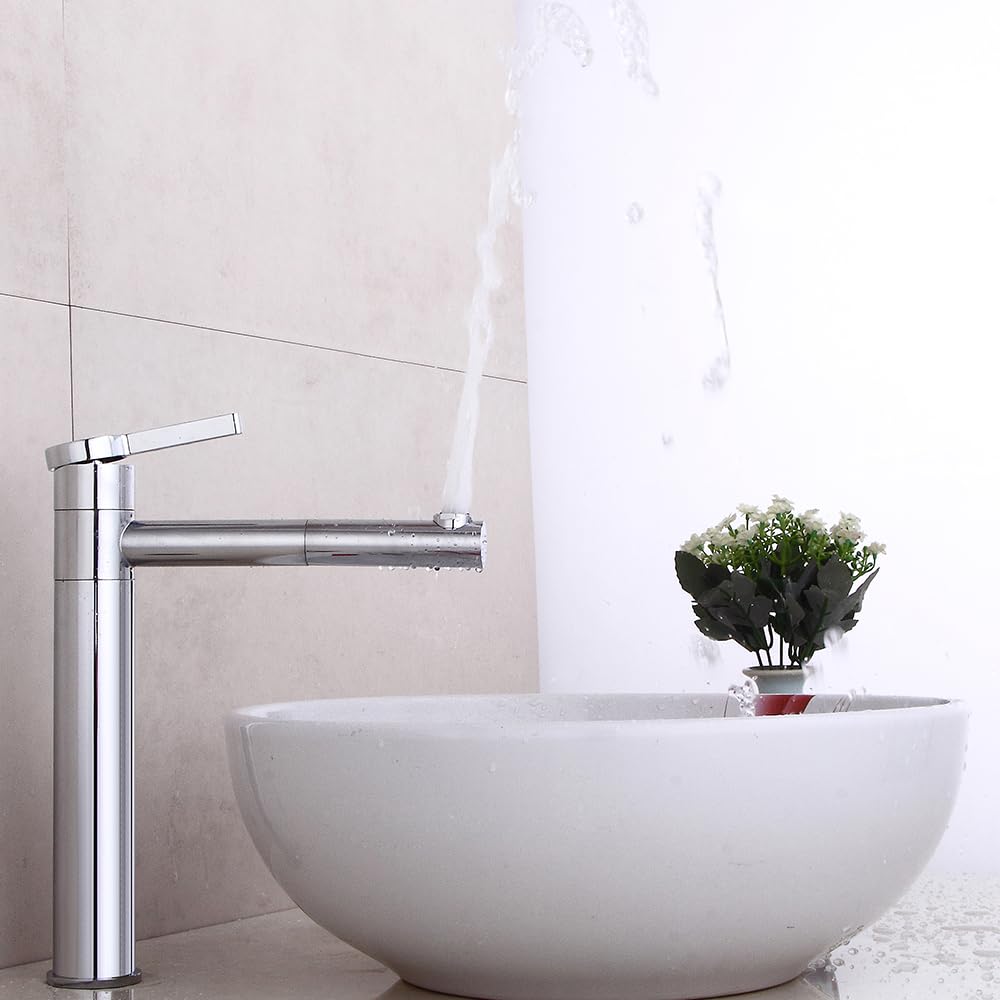 Rubinetto da bagno con rubinetto girevole a 360° e beccuccio, per bagno con beccuccio, altezza 22,5 cm, in ottone, per lavandino, acqua fredda e calda, per ospiti, WC, bagno