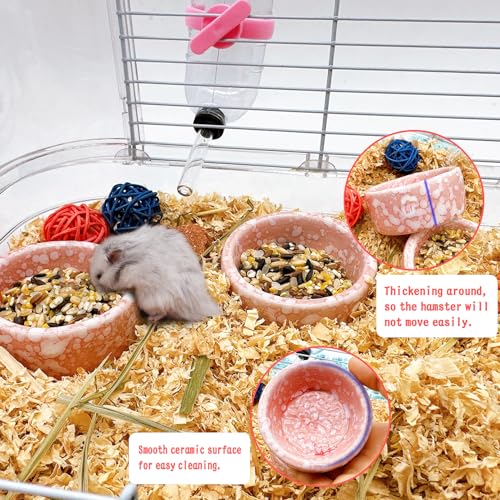 kathson 4 Pcs Hamster Food Bowl Guinea Pig Ceramic Water Bowl Small Animal Feeding Dish for Dwarf Hamster Gerbil Syrian Ferret Hedgehog Chinchilla Bunny (Pink) - Image 5