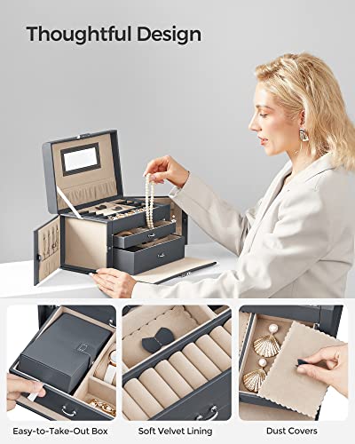 Songmics Jewelry Box 3 Layers, Jewelry Organizer With 2 Drawers, Jewelry Case With Portable Travel Case, With Handle, Lockable, Jewelry Storage, Gift For Loved Ones, Gray Ujbc121G01 #TOP6