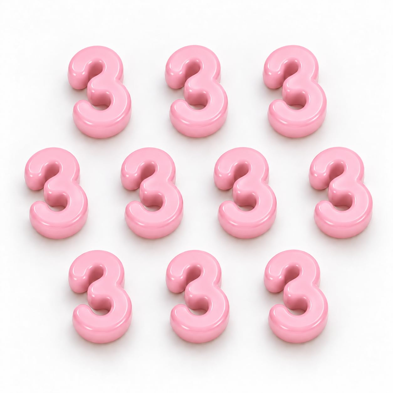 Number Beads, 10pcs Number Beads for Bracelets with 6mm Large Hole, Number Bead for DIY Jewellery Making, Keychains and Paracord Crafts(Light Pink, Number 3, 10)