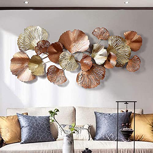 LIUSHI 3D Wandskulpturen Metall Deko Groß, Modern Vintage Wanddekoration Wohnzimmer Schlafzimmer Kinderzimmer Flur, Wandbilder Wanddeko Deko Ornament Ginkgo Biloba Blatt, 136×62cm Cover