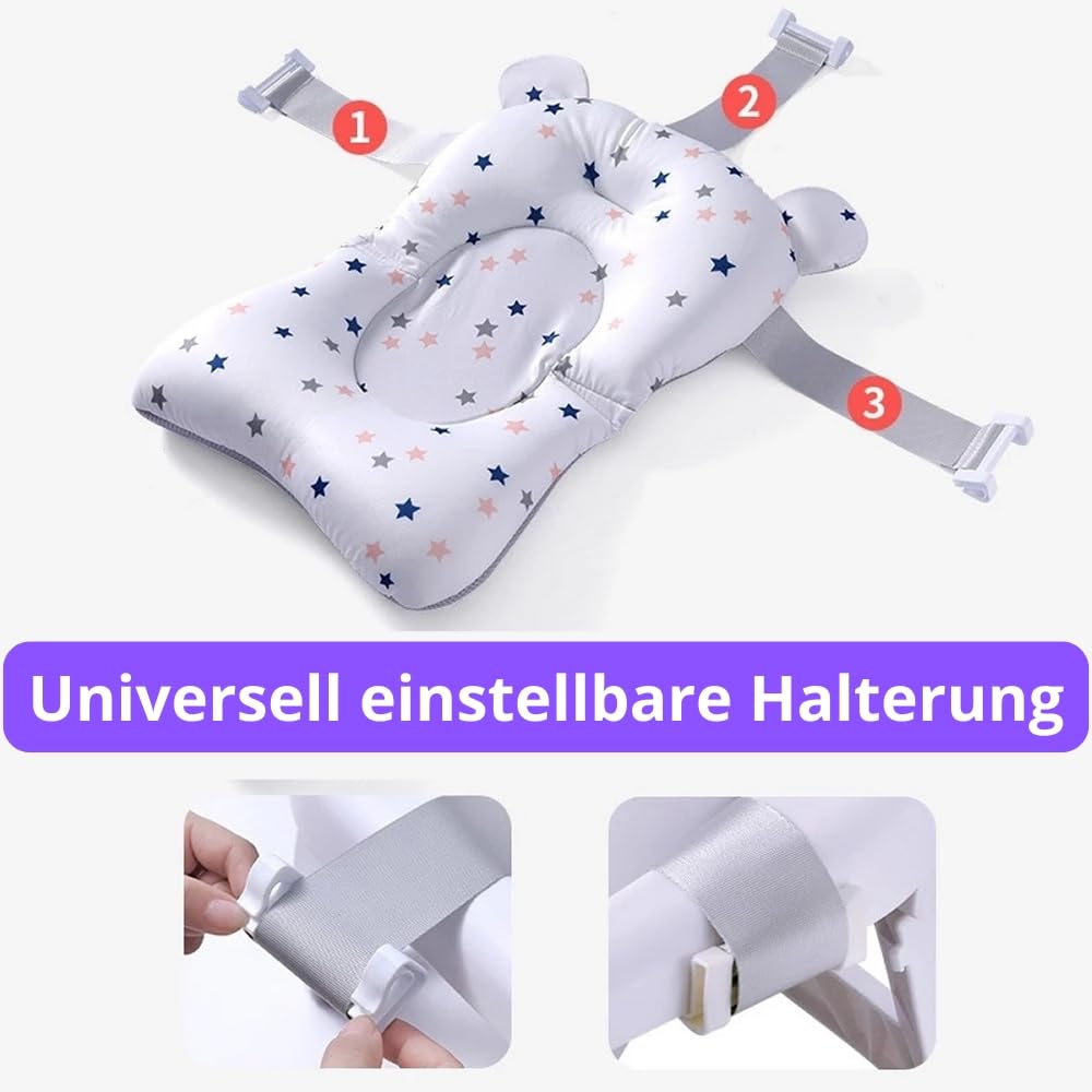 Badekissen Baby + Badekanne, Universelle Badewannenkissen, babywanne einsatz, Rutschfest, Weiches, Gepolsterte, anpassbarer Halterung (Set mit Badekissen + inklusive Badekanne)