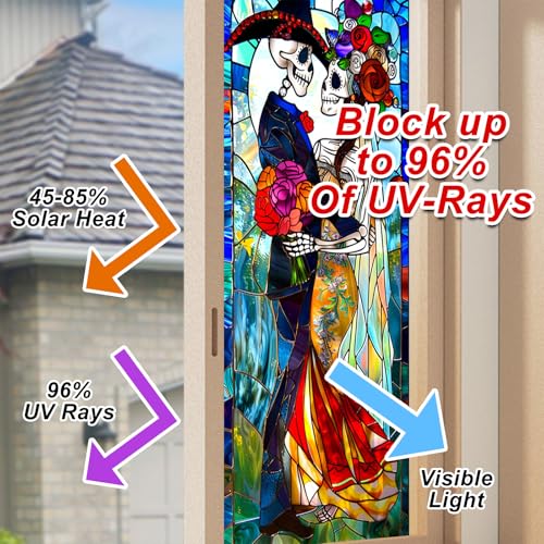 Vinilo decorativo de ventana HOMETITUTE Día de Muertos 17.7x39.3 pulg miniatura 4