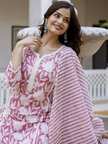Image of PARTHVI Women Straight Floral Printed Kurta and Pant Set with Dupatta | Ethnic Set | Dupatta Set | Suit Set | Kurta Set | Wedding Suit Set