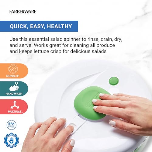 Farberware - Salad Spinner, Pro Pump Lettuce Dryer with One-Hand Operation, Built-in Drain System, Colander and Mixing Bowl Combo (0.57 Liters) by Farberware - Image 2