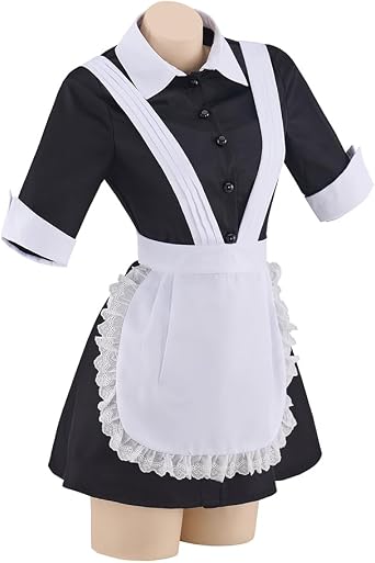 Saniplaycos Women's Horror Show Magenta Costume Maid Apron Costume Waitress Dress Classic Movie Outfits for Halloween